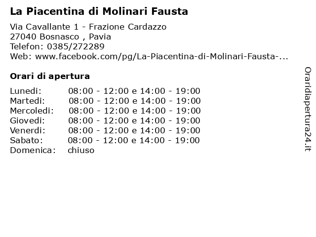La Piacentina di Molinari Fausta a Bosnasco , Pavia: indirizzo e orari di apertura
