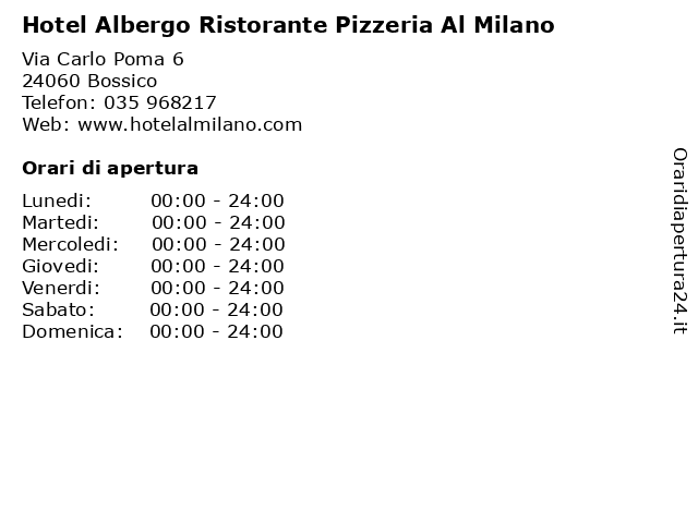 Hotel Albergo Ristorante Pizzeria Al Milano a Bossico: indirizzo e orari di apertura
