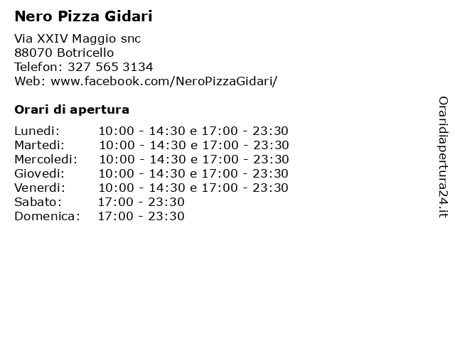 Nero Pizza Gidari a Botricello: indirizzo e orari di apertura