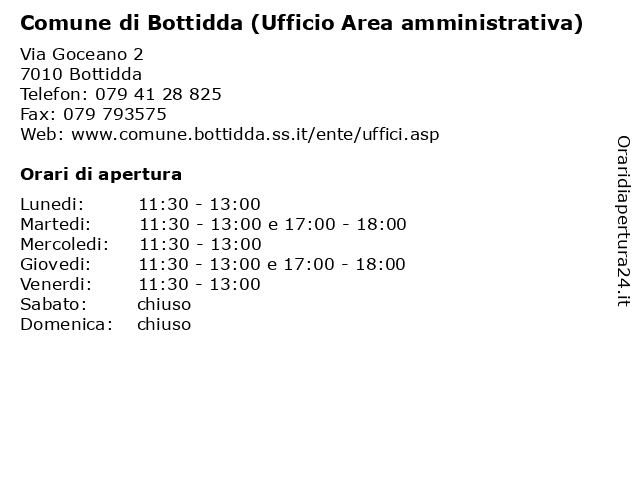 Comune di Bottidda (Ufficio Area amministrativa) a Bottidda: indirizzo e orari di apertura