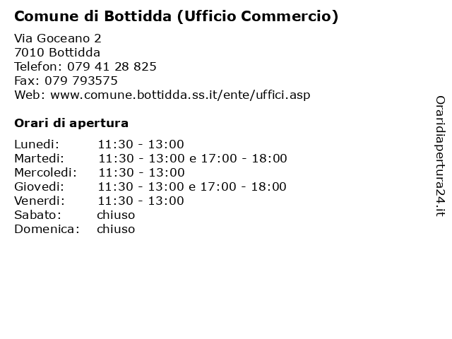 Comune di Bottidda (Ufficio Commercio) a Bottidda: indirizzo e orari di apertura
