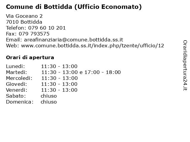 Comune di Bottidda (Ufficio Economato) a Bottidda: indirizzo e orari di apertura
