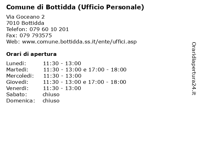 Comune di Bottidda (Ufficio Personale) a Bottidda: indirizzo e orari di apertura