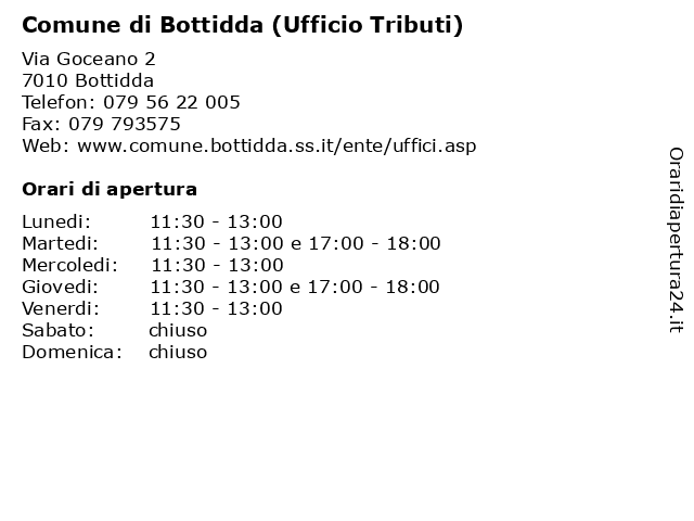 Comune di Bottidda (Ufficio Tributi) a Bottidda: indirizzo e orari di apertura