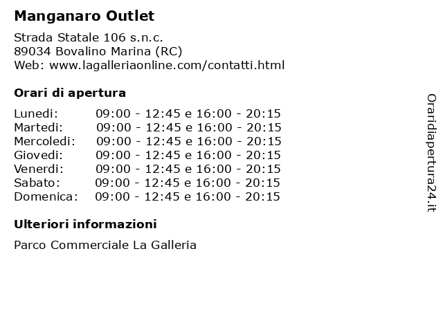 Manganaro Outlet a Bovalino Marina (RC): indirizzo e orari di apertura