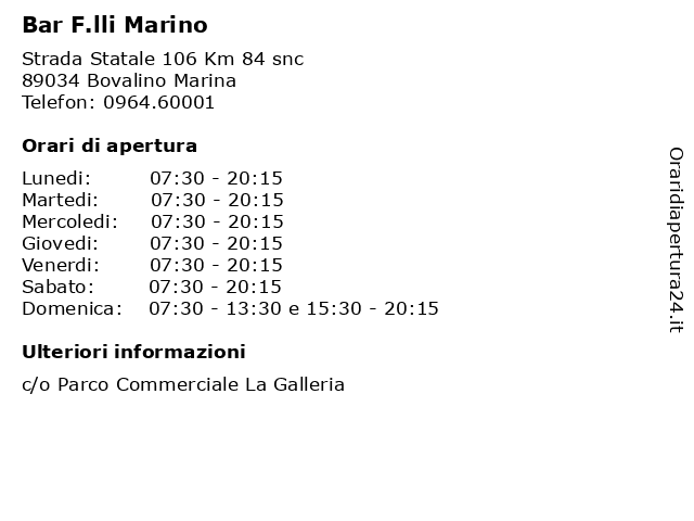 Bar F.lli Marino a Bovalino Marina: indirizzo e orari di apertura