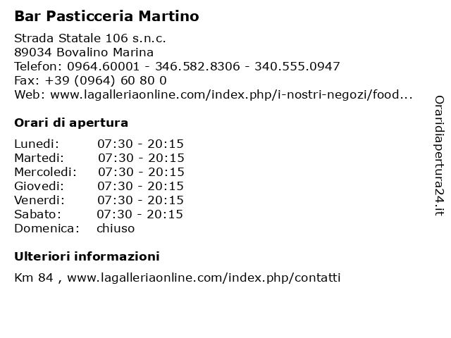 Bar Pasticceria Martino a Bovalino Marina: indirizzo e orari di apertura