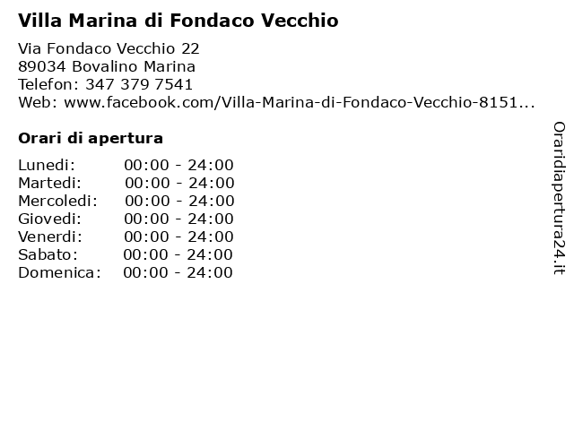 Villa Marina di Fondaco Vecchio a Bovalino Marina: indirizzo e orari di apertura