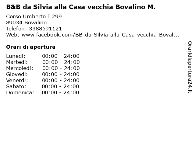 B&B da Silvia alla Casa vecchia Bovalino M. a Bovalino: indirizzo e orari di apertura