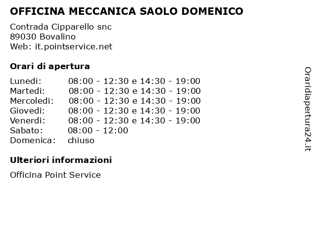 OFFICINA MECCANICA SAOLO DOMENICO a Bovalino: indirizzo e orari di apertura