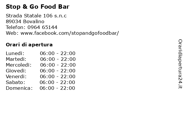 Stop & Go Food Bar a Bovalino: indirizzo e orari di apertura