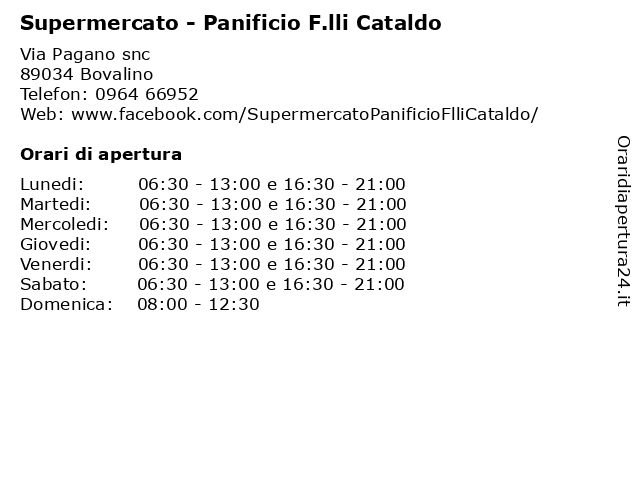 Supermercato - Panificio F.lli Cataldo a Bovalino: indirizzo e orari di apertura