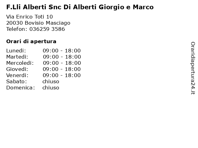 F.Lli Alberti Snc Di Alberti Giorgio e Marco a Bovisio Masciago: indirizzo e orari di apertura