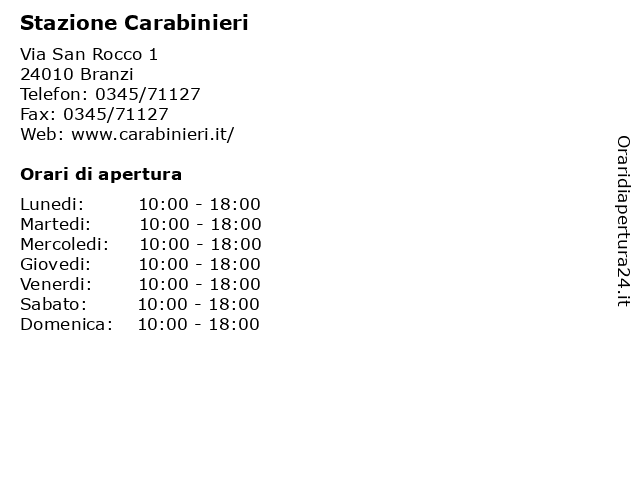 Stazione Carabinieri a Branzi: indirizzo e orari di apertura