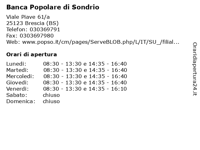 á… Orari Di Apertura Banca Popolare Di Sondrio Viale Piave