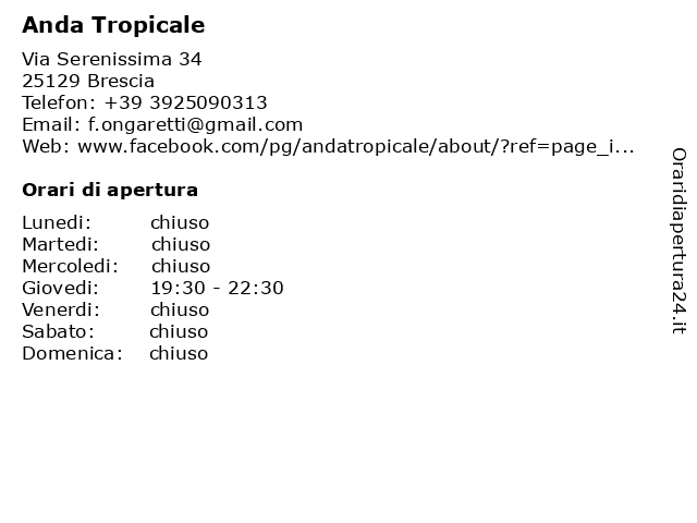 Anda Tropicale a Brescia: indirizzo e orari di apertura