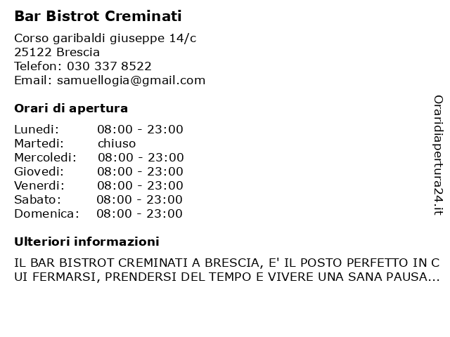Bar Bistrot Creminati a Brescia: indirizzo e orari di apertura