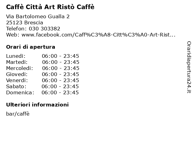 Caffè Città Art Ristò Caffè a Brescia: indirizzo e orari di apertura
