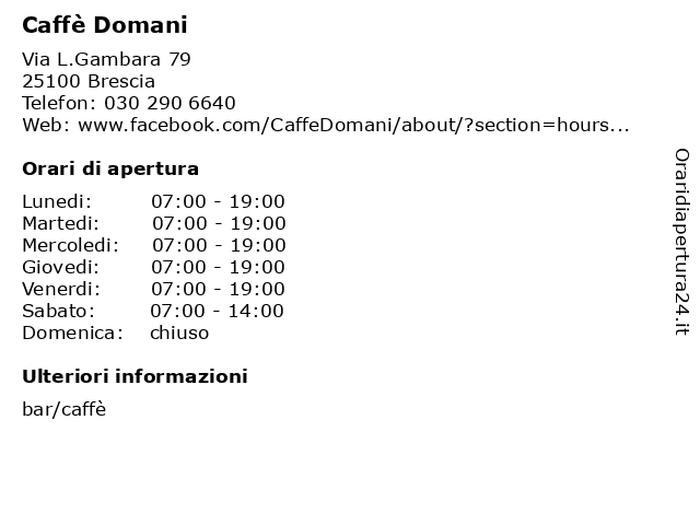Caffè Domani a Brescia: indirizzo e orari di apertura