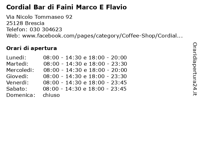 Cordial Bar di Faini Marco E Flavio a Brescia: indirizzo e orari di apertura