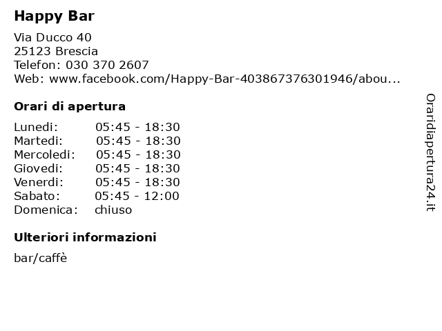 Happy Bar a Brescia: indirizzo e orari di apertura