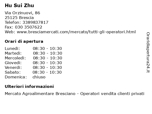 Hu Sui Zhu a Brescia: indirizzo e orari di apertura