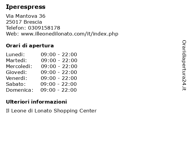 Iperespress a Brescia: indirizzo e orari di apertura