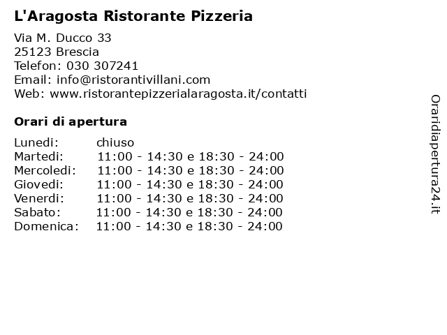 L'Aragosta Ristorante Pizzeria a Brescia: indirizzo e orari di apertura