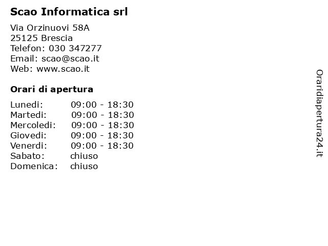 Scao Informatica srl a Brescia: indirizzo e orari di apertura