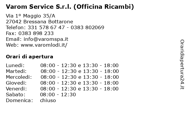 Varom Service S.r.l. (Officina Ricambi) a Bressana Bottarone: indirizzo e orari di apertura
