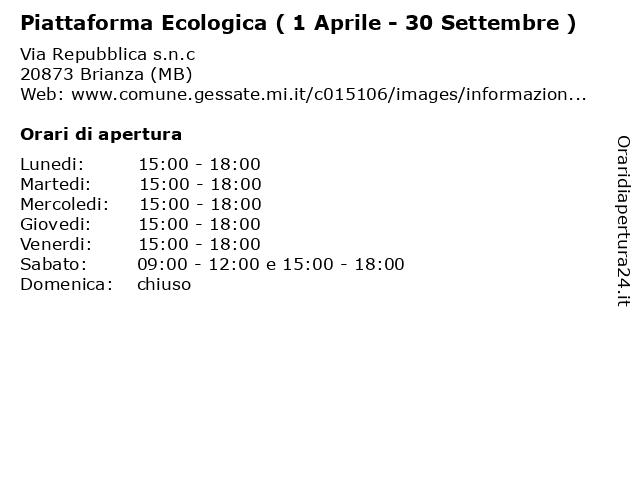 Piattaforma Ecologica ( 1 Aprile - 30 Settembre ) a Brianza (MB): indirizzo e orari di apertura