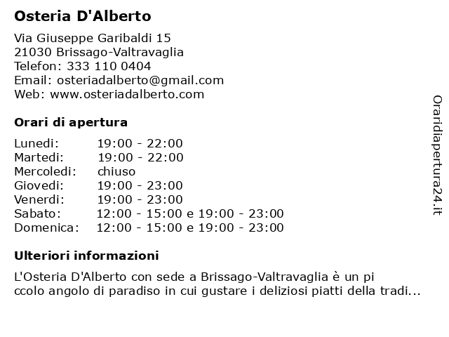 Osteria D'Alberto a Brissago-Valtravaglia: indirizzo e orari di apertura