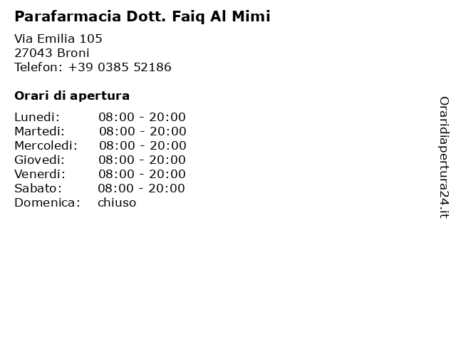 Parafarmacia Dott. Faiq Al Mimi a Broni: indirizzo e orari di apertura