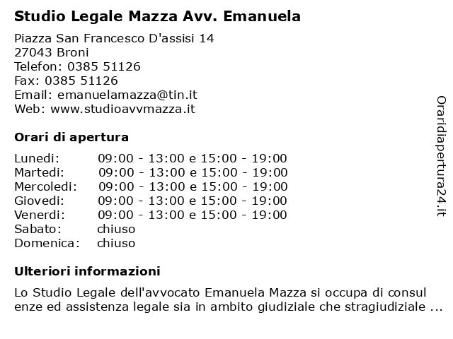 Studio Legale Mazza Avv. Emanuela a Broni: indirizzo e orari di apertura