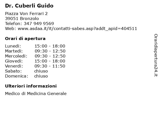Dr. Cuberli Guido a Bronzolo: indirizzo e orari di apertura