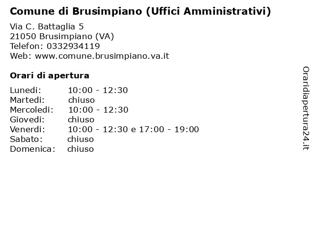 Comune di Brusimpiano (Uffici Amministrativi) a Brusimpiano (VA): indirizzo e orari di apertura