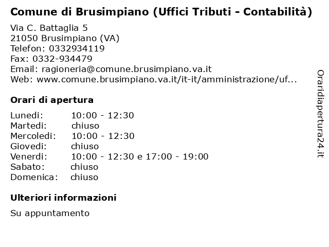 Comune di Brusimpiano (Uffici Tributi - Contabilità) a Brusimpiano (VA): indirizzo e orari di apertura