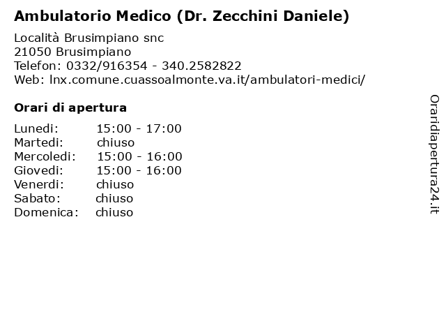 Ambulatorio Medico (Dr. Zecchini Daniele) a Brusimpiano: indirizzo e orari di apertura