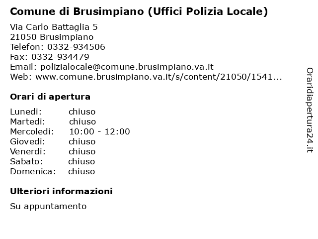 Comune di Brusimpiano (Uffici Polizia Locale) a Brusimpiano: indirizzo e orari di apertura