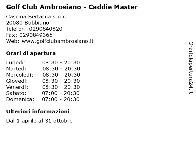 Golf Club Ambrosiano - Caddie Master a Bubbiano: indirizzo e orari di apertura