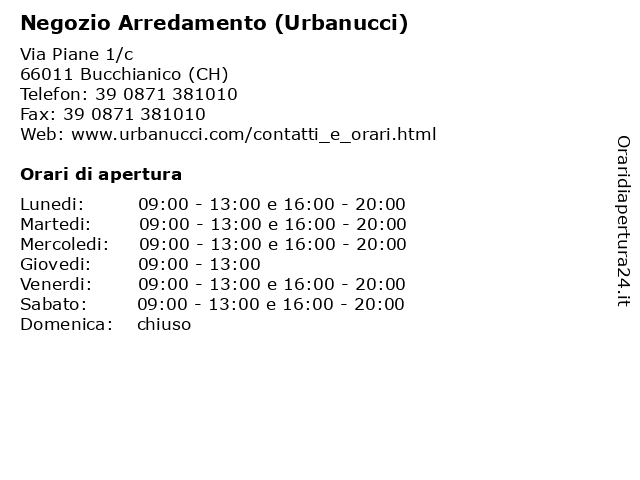 Negozio Arredamento (Urbanucci) a Bucchianico (CH): indirizzo e orari di apertura