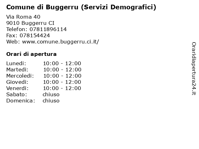 Comune di Buggerru (Servizi Demografici) a Buggerru CI: indirizzo e orari di apertura