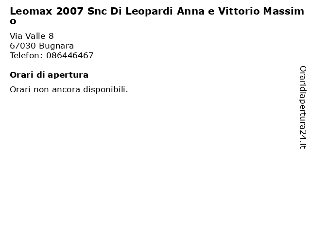 Leomax 2007 Snc Di Leopardi Anna e Vittorio Massimo a Bugnara: indirizzo e orari di apertura