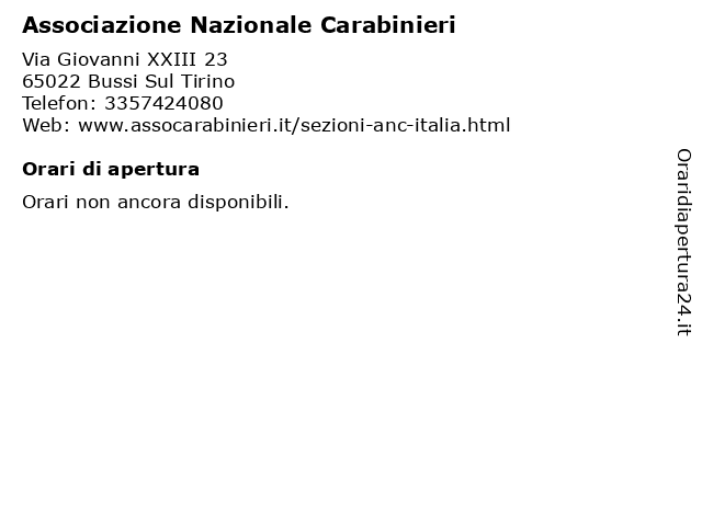 Associazione Nazionale Carabinieri a Bussi Sul Tirino: indirizzo e orari di apertura