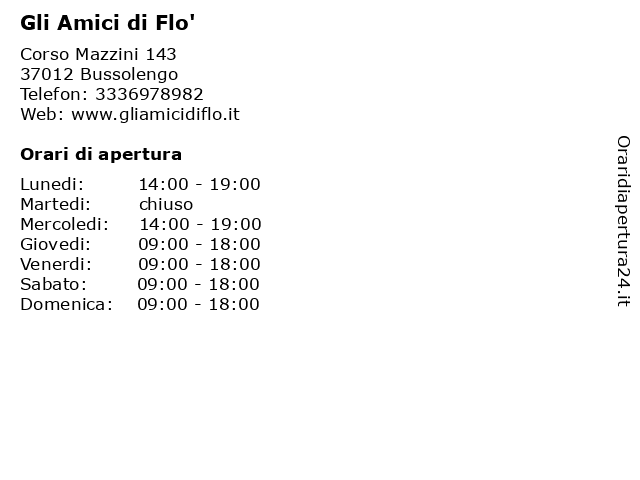 ᐅ Orari Gli Amici Di Flo Corso Mazzini 143 Bussolengo