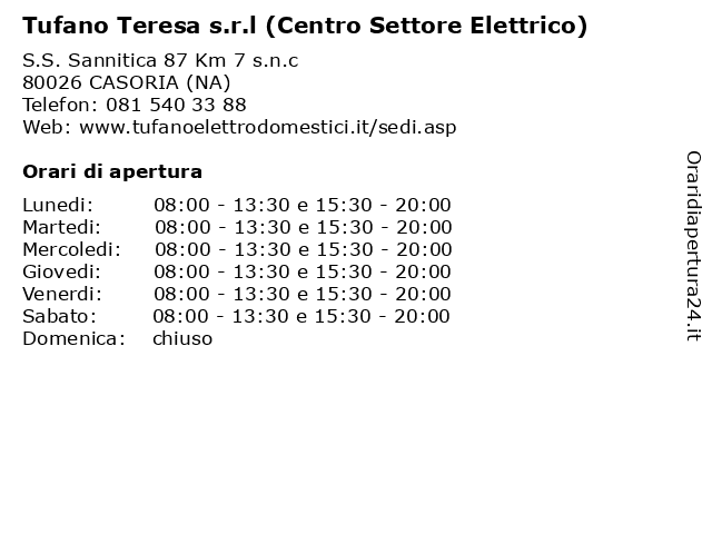 ᐅ Orari Tufano Teresa S R L Centro Settore Elettrico S S Sannitica 87 Km 7 S N C Casoria Na