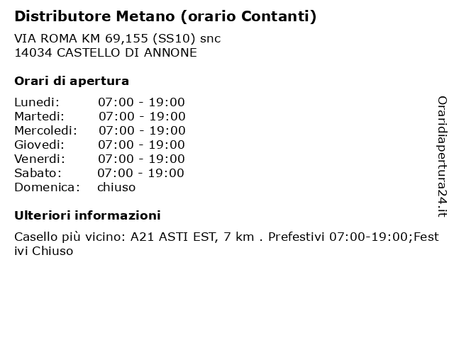 Distributore Metano (orario Contanti) a CASTELLO DI ANNONE: indirizzo e orari di apertura