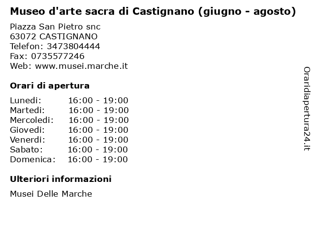Museo d'arte sacra di Castignano (giugno - agosto) a CASTIGNANO: indirizzo e orari di apertura