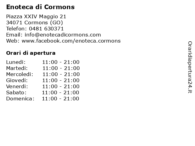 ENOTECA DI CORMONS soc. coop. agricola a CORMONS (GO): indirizzo e orari di apertura