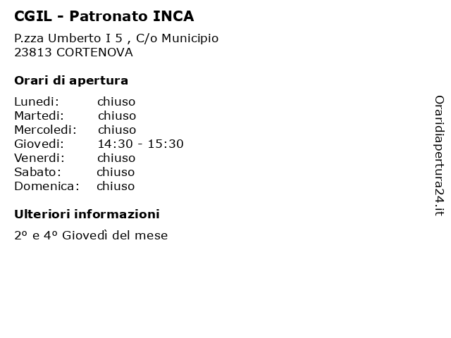CGIL - Patronato INCA a CORTENOVA: indirizzo e orari di apertura